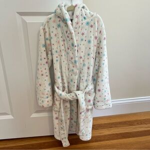 Eddie Bauer Plush Hooded Bathrobe White Snowflakes Girls Size XS 5/6